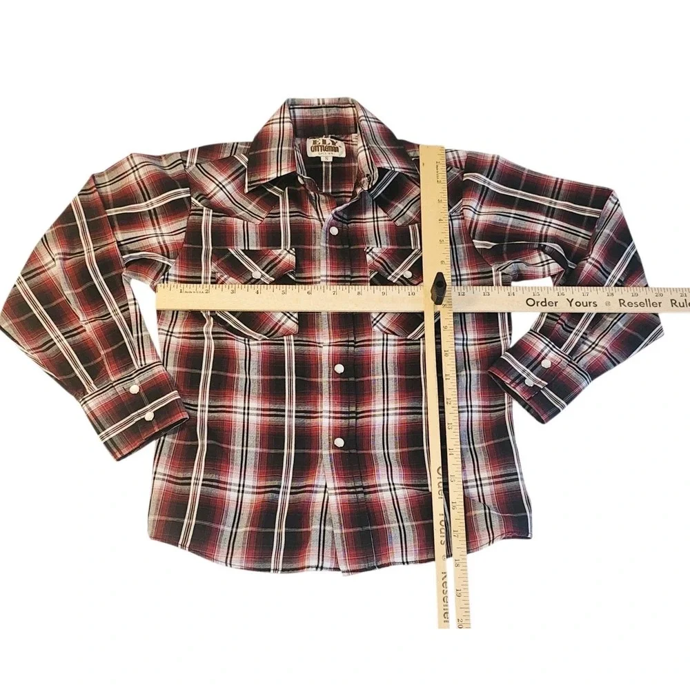 Ely‎ Cattleman Boy's Small Plaid Pearl Snap Long Sleeve Shirt